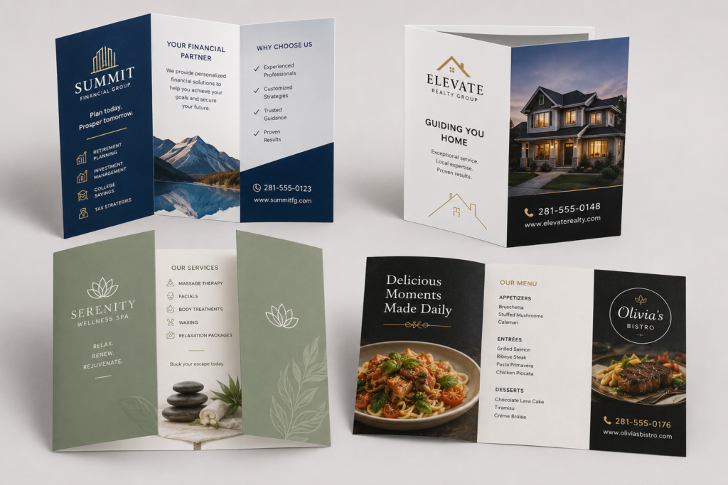 Custom full color glossy brochures. Tri-fold, Bi-fold and many more options available.