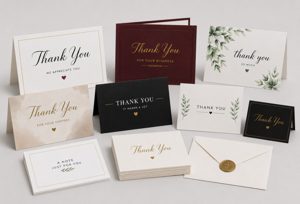 Custom thank you cards and personalized note cards printed by Printing4U in Katy, Texas